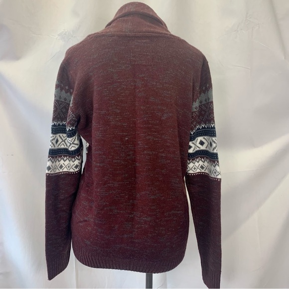 Cozy Y2K Cardigan Sweater with Geometric Pattern and Shawl Collar - Picture 7 of 9